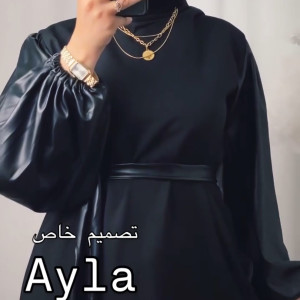فستان شامواه بأكمام وحزام جلد