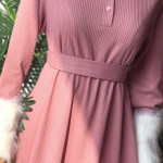 فستان صوف مع فرو