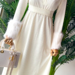 فستان صوف مع فرو